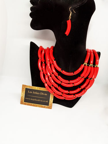 red statement necklace set