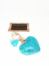 Load image into Gallery viewer, embellished blue keyring heart