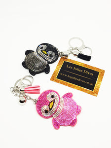 women rhinestones keyrings penguin