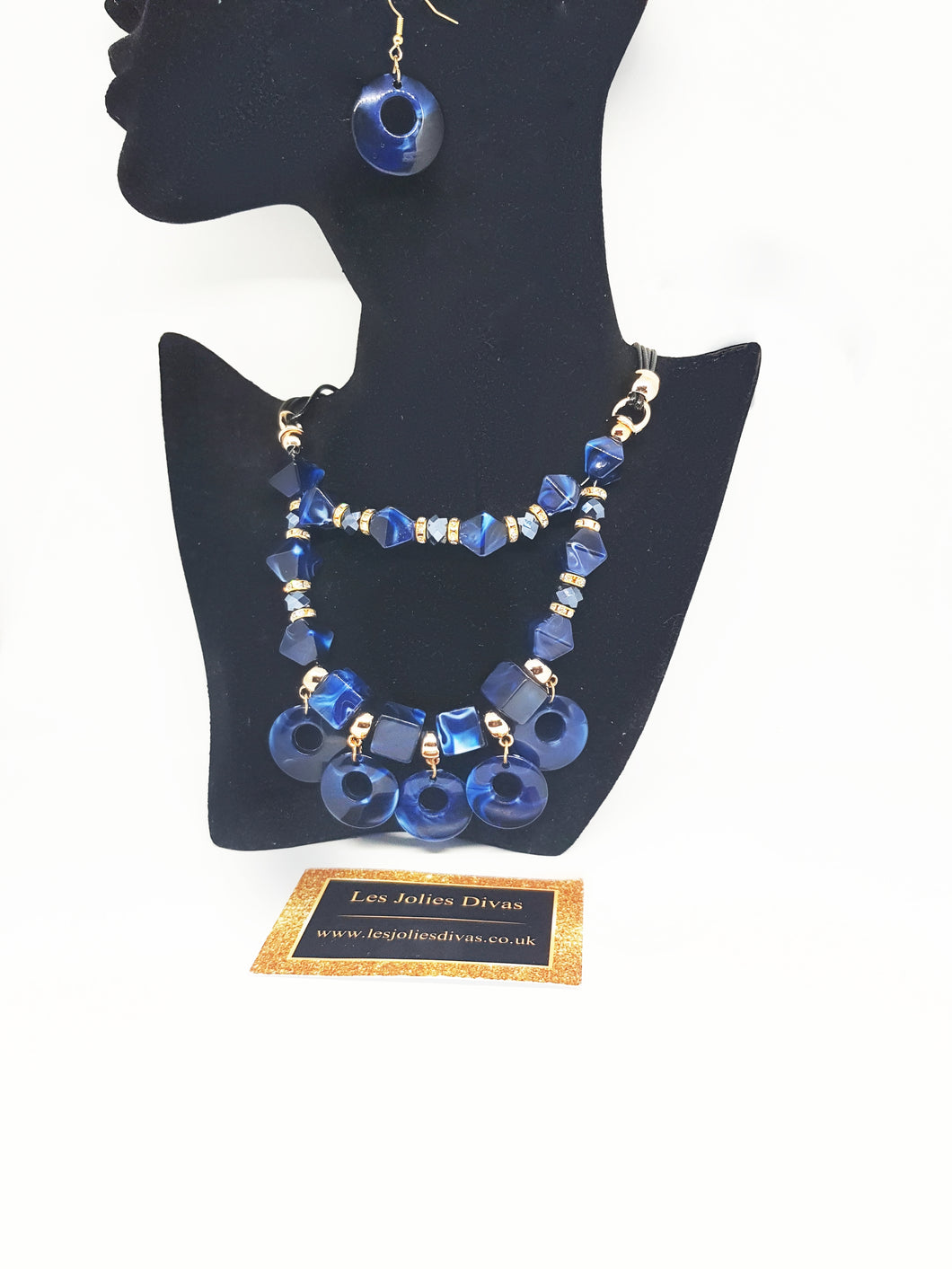 blue and gold statement necklace set