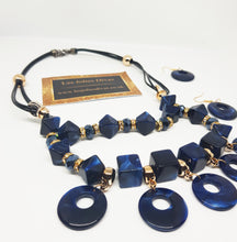 Load image into Gallery viewer, Blue and gold statement jewellery set