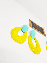 Load image into Gallery viewer, bold yellow and blue earrings