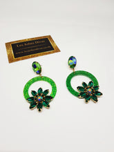 Load image into Gallery viewer, Green flower statement earrings