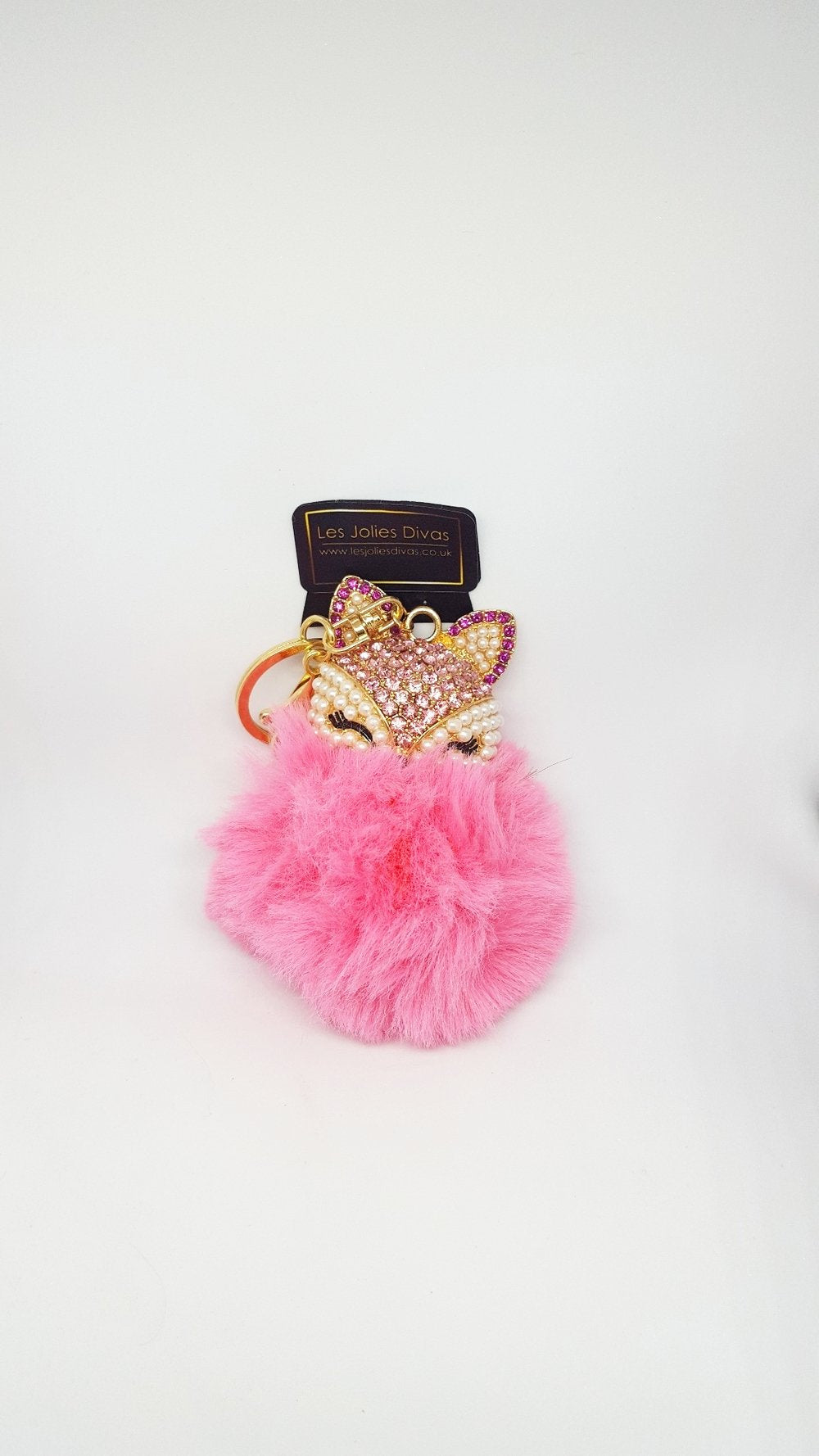 pink faux fur pom pom keyring