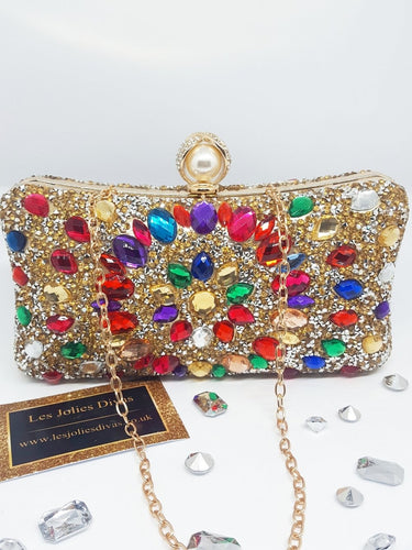 gold multicolour bridal clutch 